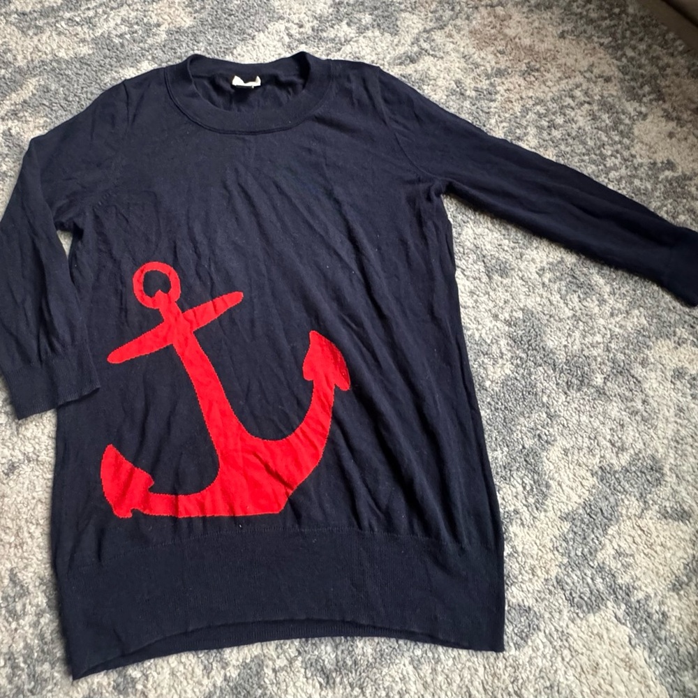 J. Crew Navy and Red Anchor Sweater